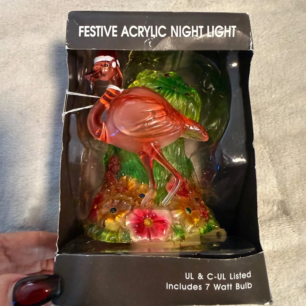 Flamingo Acrylic Night Light Christmas Tropical Decor‎ Plug In w Box